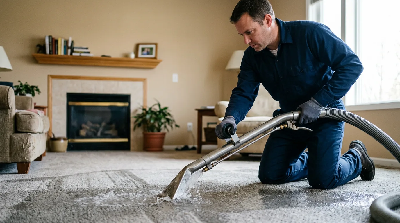 Water damage restoration technician working near Fargo, ND
